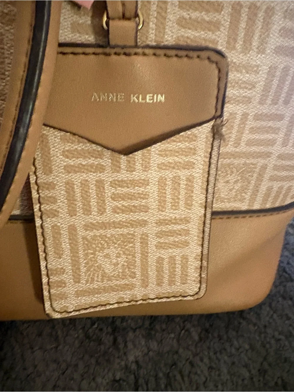 Anne Klein Tan Logo Dome Satchel with Gold Emblem